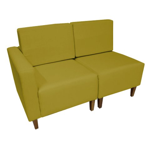 Poltrona Decorativa Alicia Lado Direito Couro Amarelo Pés Madeira Ms Decor