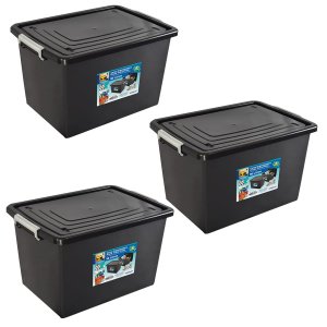Kit 3 Caixas Organizadoras 56 Litros Tampa e Trava Preta