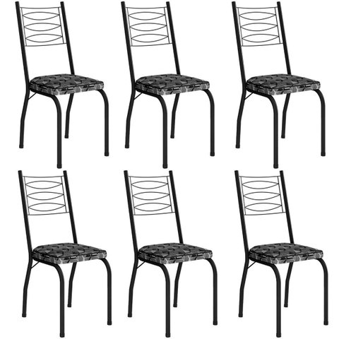 Kit 6 Cadeiras Aço Carbono Tubular Metálica Acabamento D-25 Luana Preto/mosaico Silver