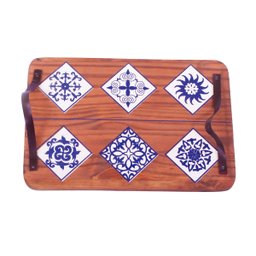 Bandeja de Madeira Cantinho Café Servir Na Cama Grande Decor Cor:Azulejo Português - 3