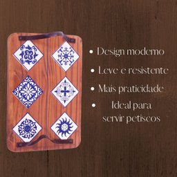 Bandeja de Madeira Cantinho Café Servir Na Cama Grande Decor Cor:Azulejo Português - 5
