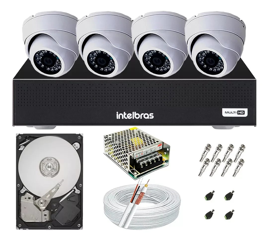 Kit Cftv 4 Câmeras Segurança Dome Hd Dvr Mhdx 1004 Intelbras - 1