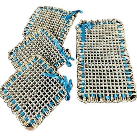 Kit 4 Peças Descanso de Panela Esteira Sisal Azul Claro