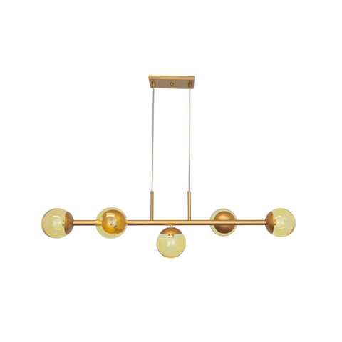 Pendente Jabuticaba Dourado P/5 Globos de Vidro Âmbar.:dourado