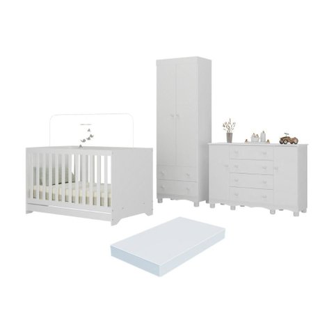 Quarto de Bebê Completo Berço Americano 3 em 1 Colchão Dengo Multimóveis Mp4612 Branco