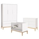 Ver imagem 1 de Quarto de Bebê Classic 3 Portas e Cômoda 6 Gavetas Branco com Pés Madeira Natural - Reller