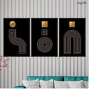 Ver imagem 1 de Kit 03 Quadros Decorativos - Formas Preto Dourado Ouro Abg030 Tela Canvas - 60x80cm Cada