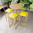 Ver imagem 1 de Jogo Mesa Alta Bistrô Redonda Pinus 4 Banquetas Estofado Industrial Dourado Don Castro Decor Industr
