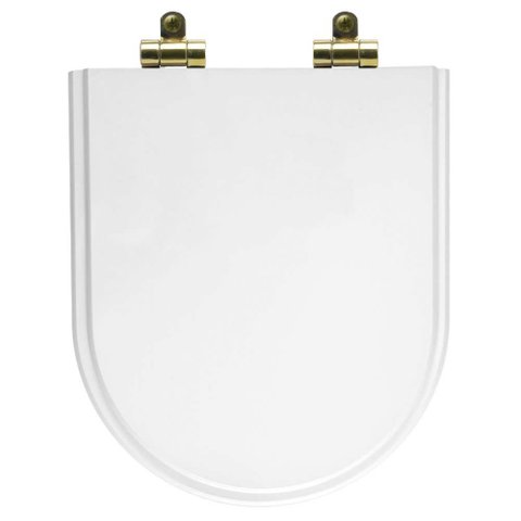 Tampa de Vaso Poliéster com Fechamento Lento Nuova Branco para Louça Deca com Ferragem Dourada