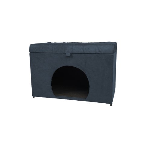 Puff Pet Baú Estofado para Cachorro e Gato - Cinza Escuro