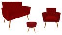 Ver imagem 1 de Kit Namoradeira + 1 Poltrona Decorativa Nina Capitonê + Puff Redondo Suede Vermelho Pés Madeira Ms D