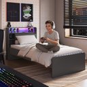 Ver imagem 4 de Cama de Solteiro Infantil Juvenil Gamer com Iluminação em LED RGB Power Preto/Grafite
