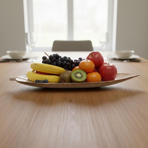 Centro Mesa Decorativo Fruteira Folha Home&co Mdf 3x45x18cm Marrom