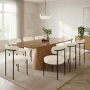 Ver imagem 1 de Mesa Jantar Vidro 200cm Kit 8 Cadeiras Base Aço Preto Boucle Ted H02 - D'Rossi