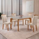 Ver imagem 1 de Mesa de Jantar Liz 120cm Tampo MDF Vidro Canto Copo com 4 Cadeiras Lorena