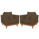 Ver imagem 1 de Kit 2 Poltronas Suede Resistentes Base Madeira + Almofadas Cor:marrom