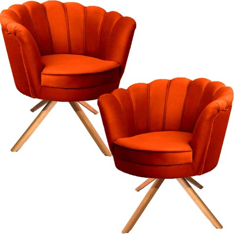Kit Duas Poltronas Giratórias Pétala em Sued Premium Terracota Sua Casa Decorações