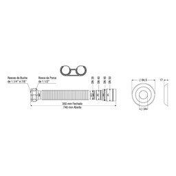 Sifão Tubo Extensivo Preto c/Suporte e Canopla Censi - 12