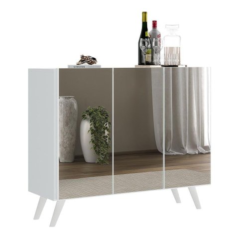 Aparador Buffet 3 Portas Com Espelho Retrô Vegas V1013 Branco Branco