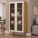 Ver imagem 1 de Cristaleira com 2 Portas de Vidro 80cm Pés Madeira 100% Mdf Cor:cinamomo com White Laca