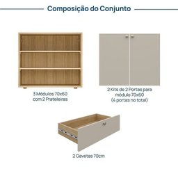 Rack 3 Módulos 4 Portas 2 Gavetas Frame Cabecasa MadeiraMadeira   - 3