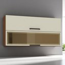 Ver imagem 2 de Armário 2 Basculante C/ Vidro 120 Cm Lapis Nogueira Off White