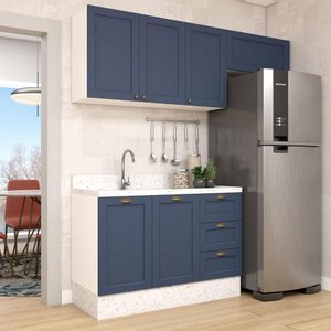 Cozinha Modulada Aurora 190cm Clássico Conjunto Provençal Cor:branco com Azul
