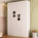 Ver imagem 1 de Guarda-roupa Infantil 122cm com Vidro 4 Portas e 2 Gavetas Brisa Multimóveis Mp4426 Branco
