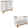 Quarto Bebê Completo Berço Mini Cama E Cômoda Retrô Peroba - Branco Brilho com Carvalho - 1