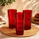 Ver imagem 5 de Conjunto 3 Copos Vidro Vermelho 315ml para Suco Agua Refrigerante Drink Coquetel Mesa Posta Cozinha