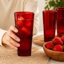 Ver imagem 2 de Conjunto 3 Copos Vidro Vermelho 315ml para Suco Agua Refrigerante Drink Coquetel Mesa Posta Cozinha
