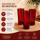 Ver imagem 6 de Conjunto 3 Copos Vidro Vermelho 315ml para Suco Agua Refrigerante Drink Coquetel Mesa Posta Cozinha