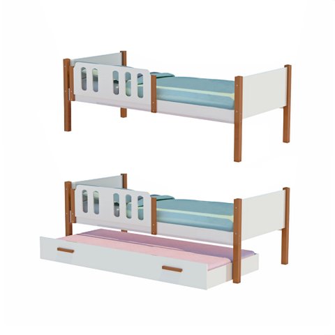 Kit 2 Camas Solteiro Ônix com 1 Cama Auxiliar - Branco/mel - Divaloto Móveis