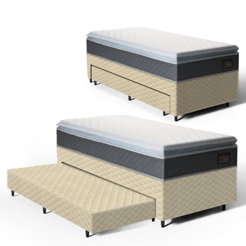 Cama Box com Colchão de Espuma D45 Pillow Top Fort Comfort + Auxiliar de Espuma Unique Solteiro 88cm