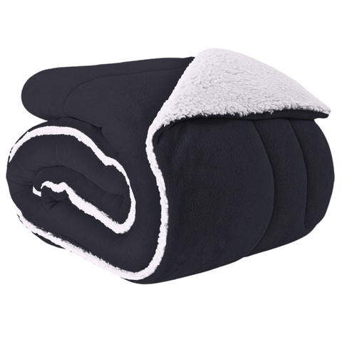 Coberdrom Edredom Solteiro Pele de Carneiro Sherpa Dupla Face Macio Preto