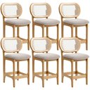Ver imagem 1 de Kit 6 Banquetas Baixa Bar Cozinha Sala de Jantar Betta L02 Mel Tela Bouclê Creme - Lyam Decor