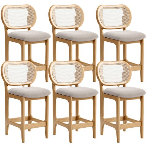 Kit 6 Banquetas Baixa Bar Cozinha Sala de Jantar Betta L02 Mel Tela Bouclê Creme - Lyam Decor