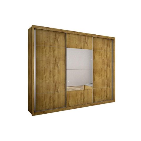 Guarda Roupa Casal 3 Portas de Correr e 4 Gavetas C/ Espelho Arezzo Plus Cumaru - Novo Horizonte
