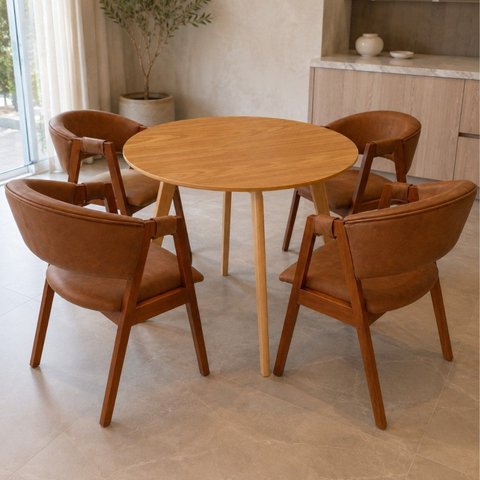 Kit Mesa Redonda 90cm com 4 Poltronas Estofadas Confortáveis para Cozinha e Espaço Gourmet