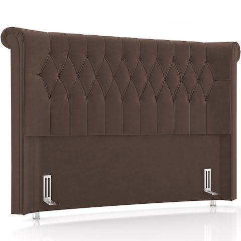 Cabeceira Cama Box King 195cm Estofada Meora P05 Veludo Marrom - Lyam Decor