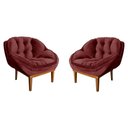Ver imagem 1 de Kit 2 Poltronas Veludo Marsala Base Madeira Castanho