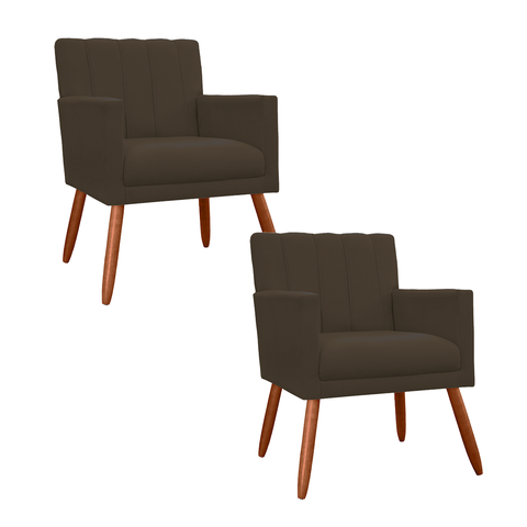 Kit 2 Poltronas Cadeiras Decorativa para Recepção Cecília Suede Marrom - Incasa Decor