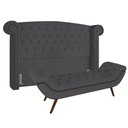 Ver imagem 1 de Kit Cabeceira Estofada Box King Valencia e Recamier Veneza 195 Cm Tca 958 - Veludo Chumbo