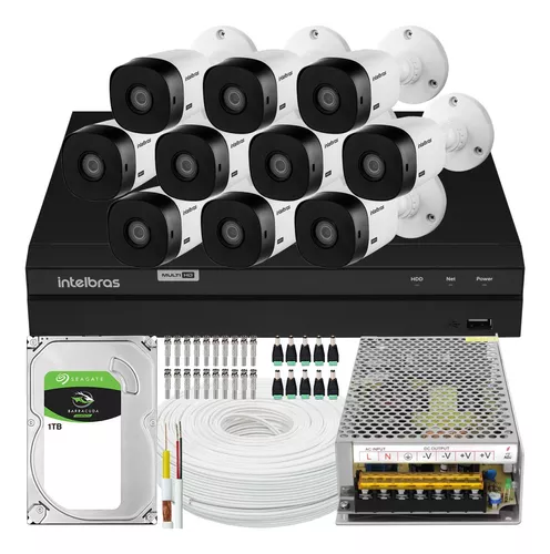 Kit 10 Cameras Full Hd 1080p Ir 20 Mts Vhl 1220b Intelbras, Dvr 16 Canais Intelbras, Hd 1tb, Cabo, F - 2