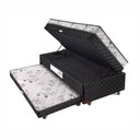 Ver imagem 1 de Cama Box Baú Solteiro Conjugado de Molas com Cama Auxiliar Bicama 3 em 1 - Matelassê Preto