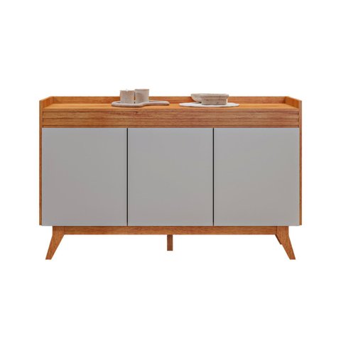 Buffet Aparador Sala de Jantar Estar 3 Portas Ibiza 3 Portas Mel com Off White