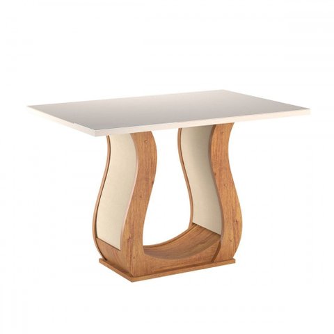 Mesa de Madeira Los Angeles com Vidro Mel/pastel/off White - Viero Móveis