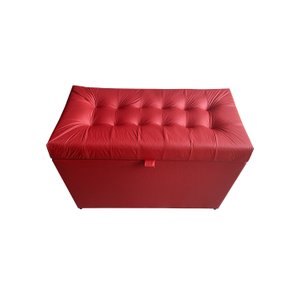 Puff Baú Retangular Estofado C/ Pistão À Gás - Vermelho Corino