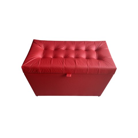 Puff Baú Retangular Estofado C/ Pistão À Gás - Vermelho Corino
