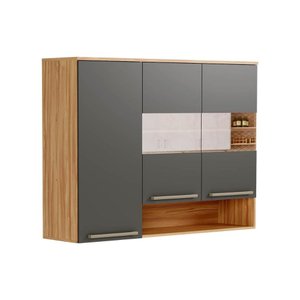 Armário de Cozinha Modulado Nápoli Prime 3 Portas ( 2 C/ Vidros Reflecta) 120cm Amendoa/chumbo -